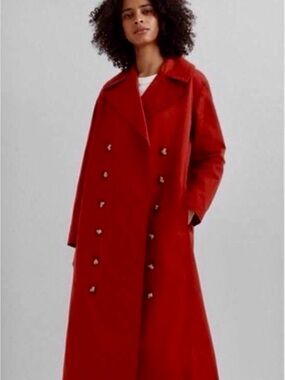 NWT Club Monaco Ohdette Red Long Trench Coat Women’s LG MSRP $329